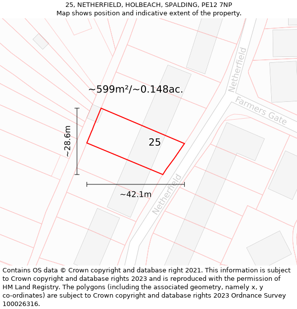 25, NETHERFIELD, HOLBEACH, SPALDING, PE12 7NP: Plot and title map