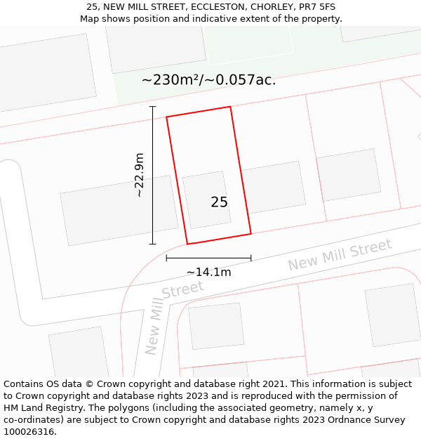 25, NEW MILL STREET, ECCLESTON, CHORLEY, PR7 5FS: Plot and title map