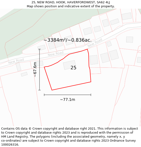 25, NEW ROAD, HOOK, HAVERFORDWEST, SA62 4LJ: Plot and title map