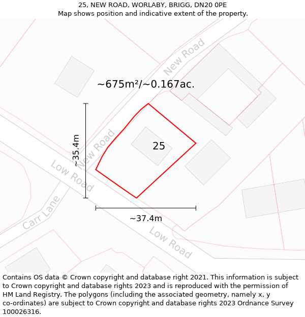 25, NEW ROAD, WORLABY, BRIGG, DN20 0PE: Plot and title map