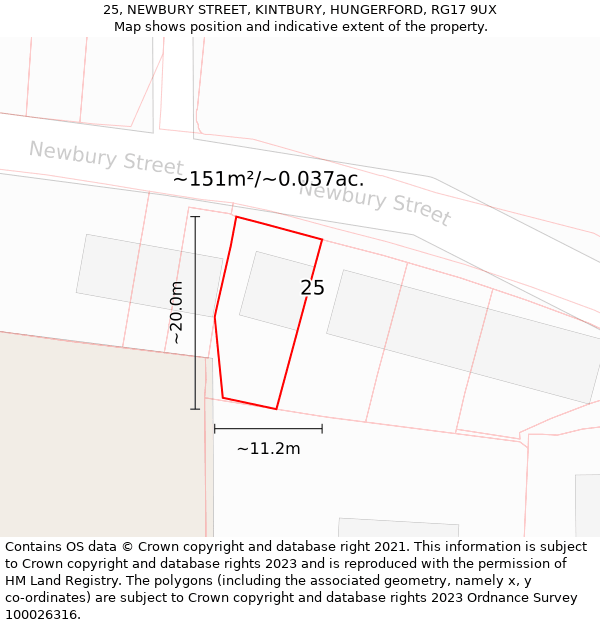 25, NEWBURY STREET, KINTBURY, HUNGERFORD, RG17 9UX: Plot and title map