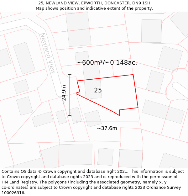 25, NEWLAND VIEW, EPWORTH, DONCASTER, DN9 1SH: Plot and title map