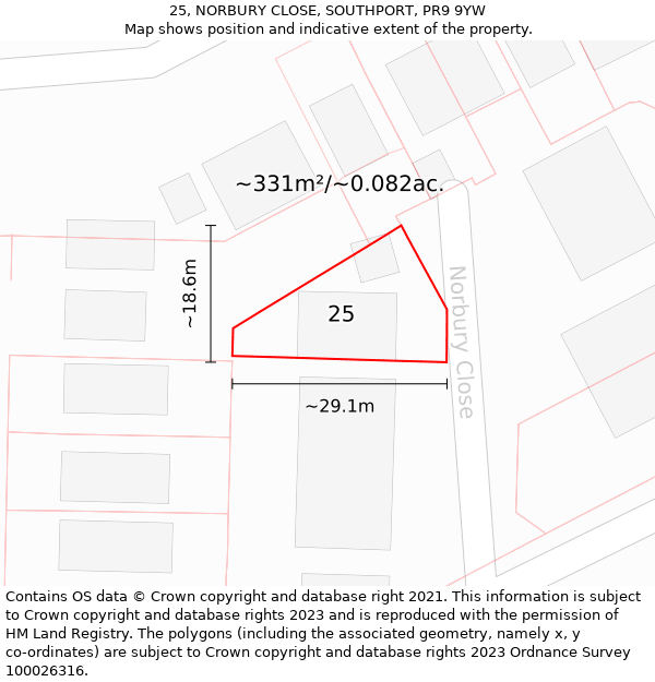 25, NORBURY CLOSE, SOUTHPORT, PR9 9YW: Plot and title map