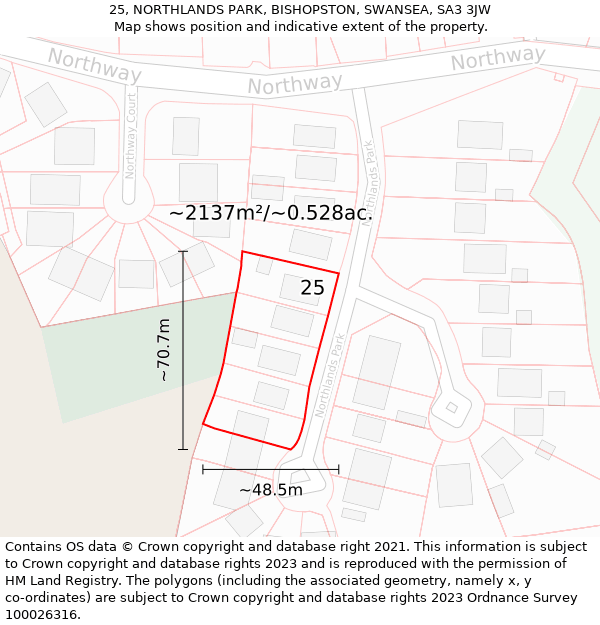 25, NORTHLANDS PARK, BISHOPSTON, SWANSEA, SA3 3JW: Plot and title map