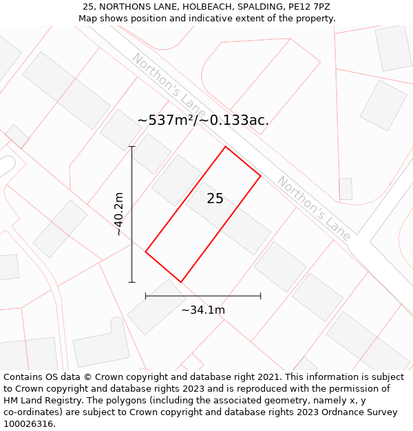 25, NORTHONS LANE, HOLBEACH, SPALDING, PE12 7PZ: Plot and title map