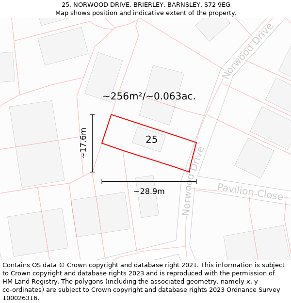 25, NORWOOD DRIVE, BRIERLEY, BARNSLEY, S72 9EG: Plot and title map