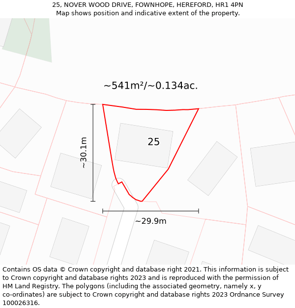 25, NOVER WOOD DRIVE, FOWNHOPE, HEREFORD, HR1 4PN: Plot and title map