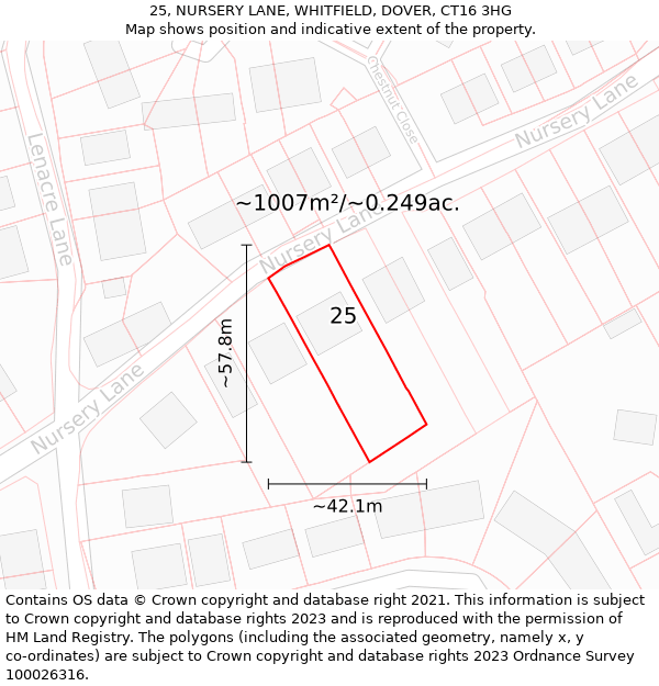25, NURSERY LANE, WHITFIELD, DOVER, CT16 3HG: Plot and title map