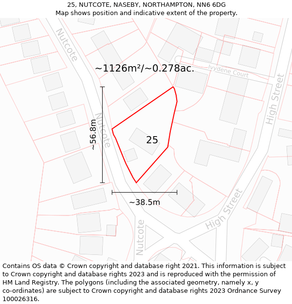 25, NUTCOTE, NASEBY, NORTHAMPTON, NN6 6DG: Plot and title map