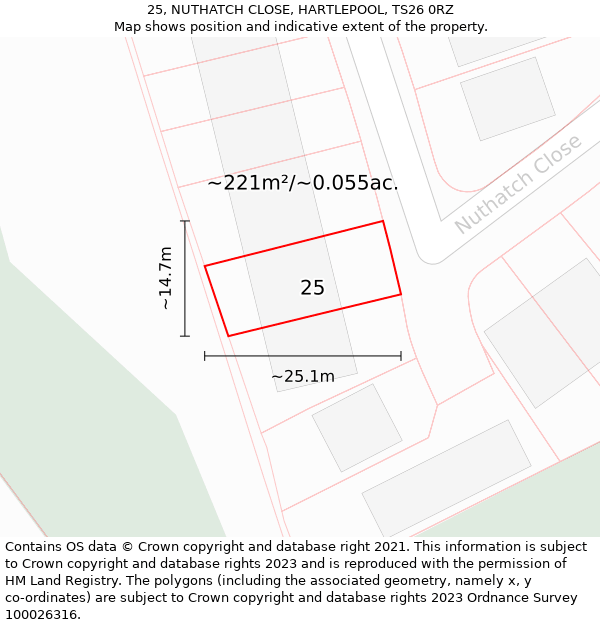 25, NUTHATCH CLOSE, HARTLEPOOL, TS26 0RZ: Plot and title map