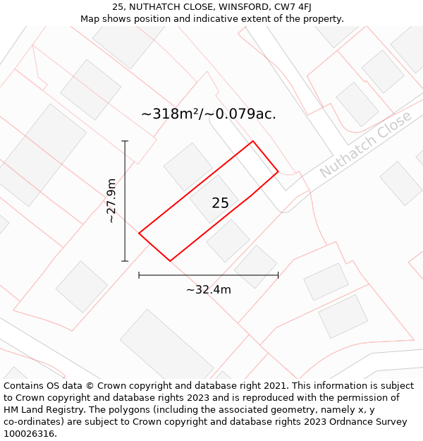 25, NUTHATCH CLOSE, WINSFORD, CW7 4FJ: Plot and title map