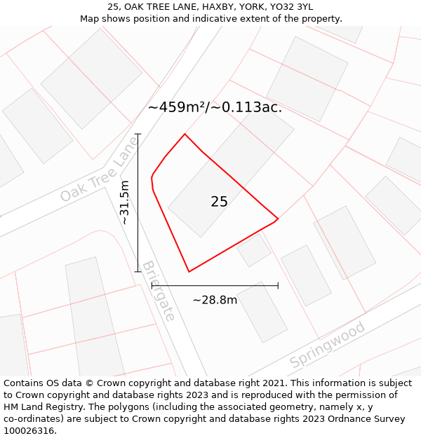 25, OAK TREE LANE, HAXBY, YORK, YO32 3YL: Plot and title map