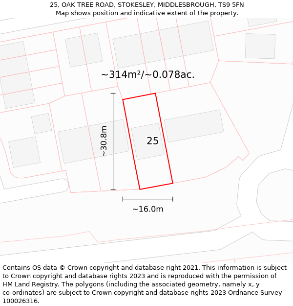 25, OAK TREE ROAD, STOKESLEY, MIDDLESBROUGH, TS9 5FN: Plot and title map