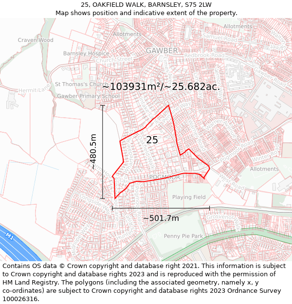 25, OAKFIELD WALK, BARNSLEY, S75 2LW: Plot and title map