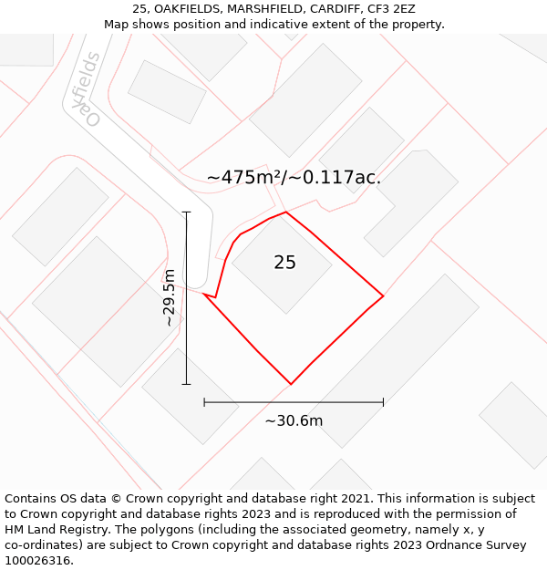 25, OAKFIELDS, MARSHFIELD, CARDIFF, CF3 2EZ: Plot and title map