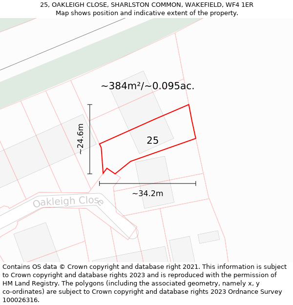 25, OAKLEIGH CLOSE, SHARLSTON COMMON, WAKEFIELD, WF4 1ER: Plot and title map