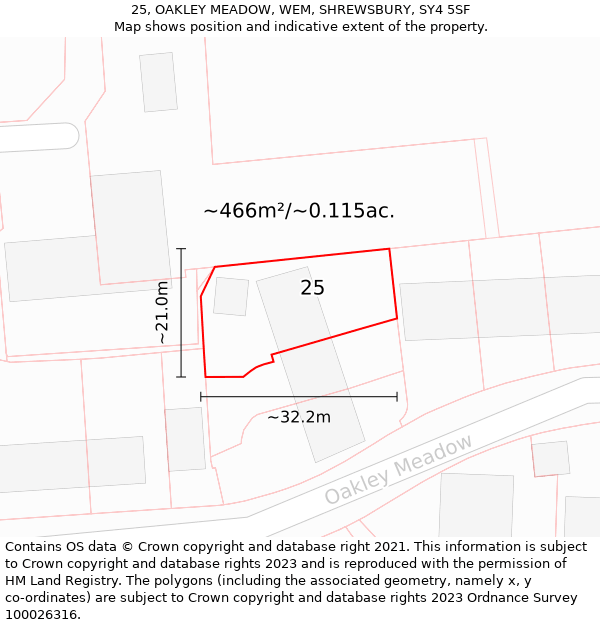 25, OAKLEY MEADOW, WEM, SHREWSBURY, SY4 5SF: Plot and title map