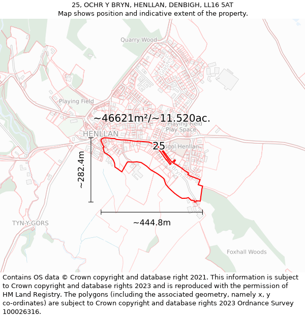 25, OCHR Y BRYN, HENLLAN, DENBIGH, LL16 5AT: Plot and title map