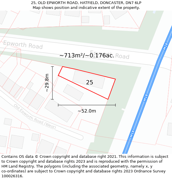 25, OLD EPWORTH ROAD, HATFIELD, DONCASTER, DN7 6LP: Plot and title map
