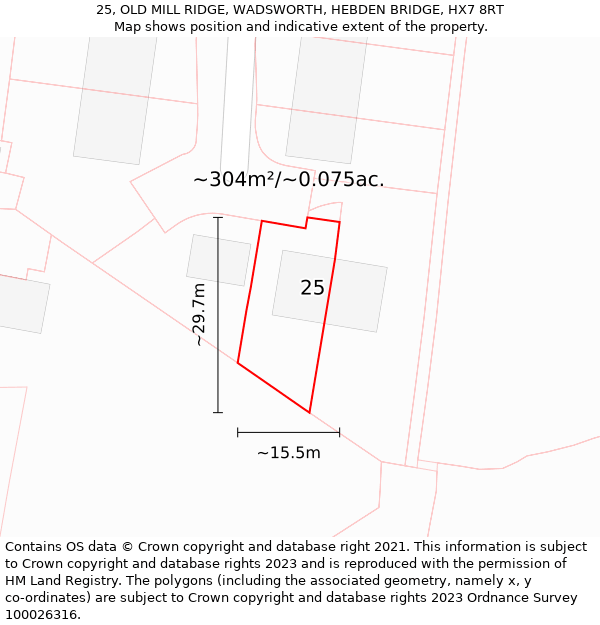 25, OLD MILL RIDGE, WADSWORTH, HEBDEN BRIDGE, HX7 8RT: Plot and title map