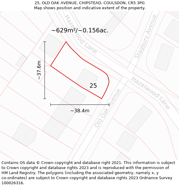 25, OLD OAK AVENUE, CHIPSTEAD, COULSDON, CR5 3PG: Plot and title map