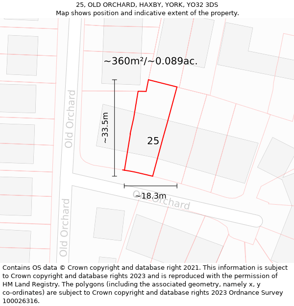 25, OLD ORCHARD, HAXBY, YORK, YO32 3DS: Plot and title map