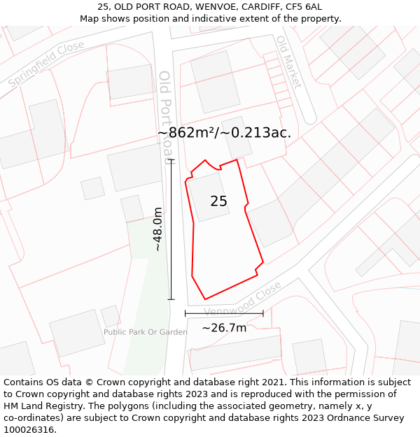 25, OLD PORT ROAD, WENVOE, CARDIFF, CF5 6AL: Plot and title map