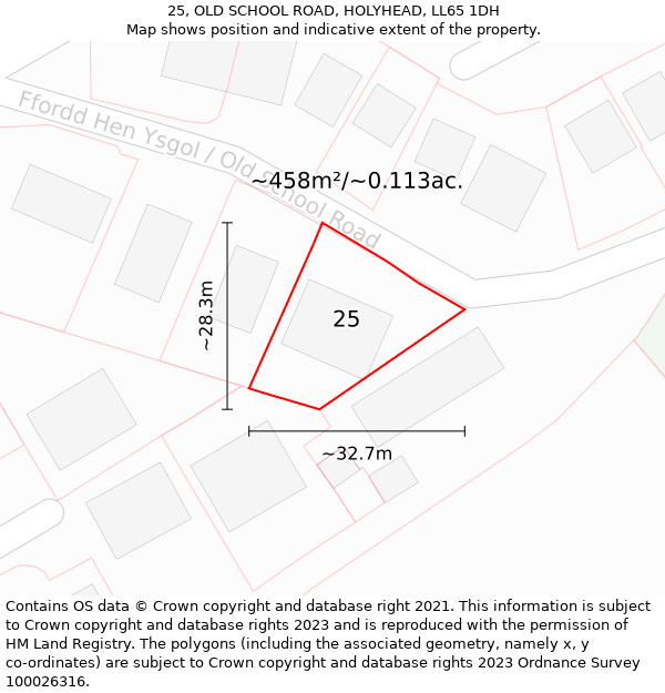 25, OLD SCHOOL ROAD, HOLYHEAD, LL65 1DH: Plot and title map