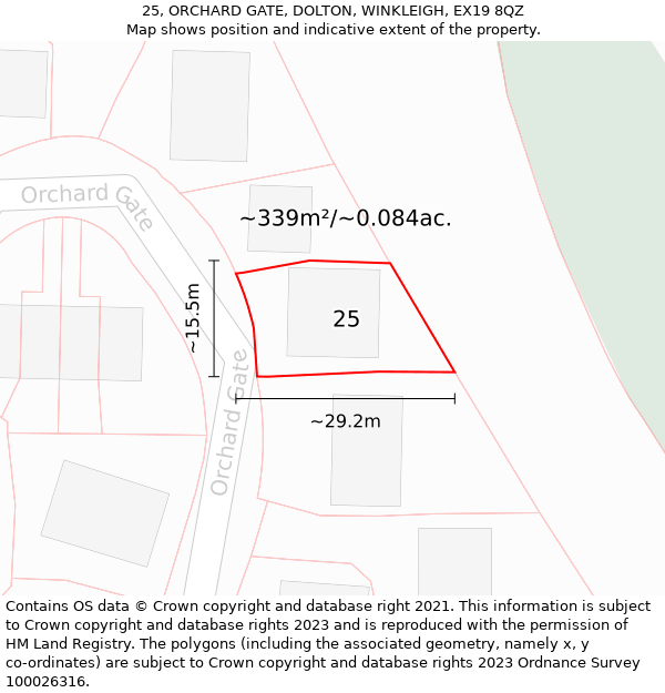 25, ORCHARD GATE, DOLTON, WINKLEIGH, EX19 8QZ: Plot and title map