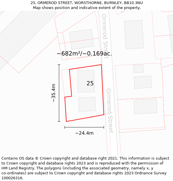 25, ORMEROD STREET, WORSTHORNE, BURNLEY, BB10 3NU: Plot and title map