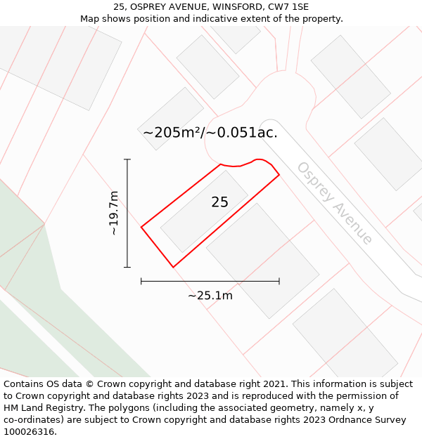 25, OSPREY AVENUE, WINSFORD, CW7 1SE: Plot and title map