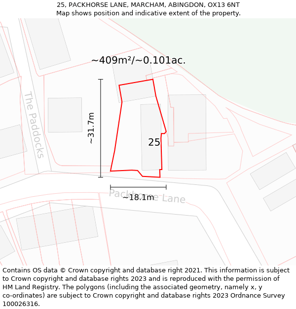 25, PACKHORSE LANE, MARCHAM, ABINGDON, OX13 6NT: Plot and title map