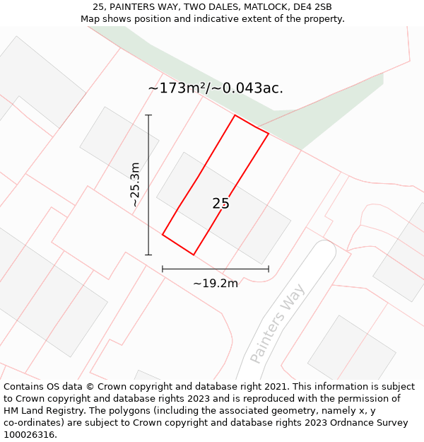 25, PAINTERS WAY, TWO DALES, MATLOCK, DE4 2SB: Plot and title map