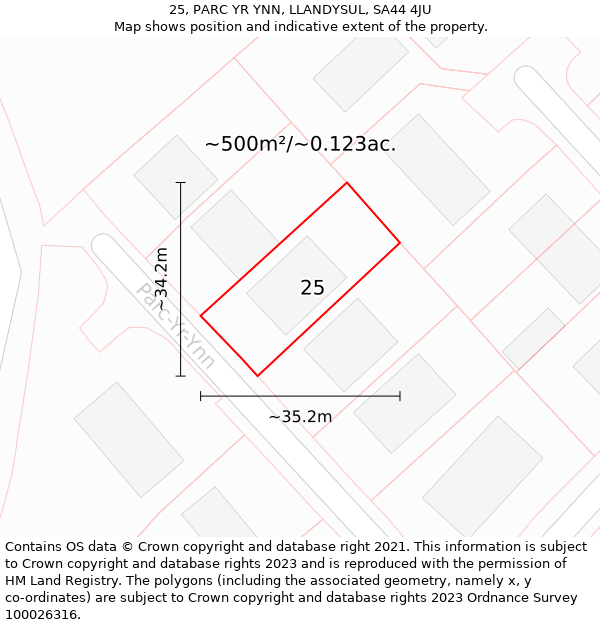 25, PARC YR YNN, LLANDYSUL, SA44 4JU: Plot and title map