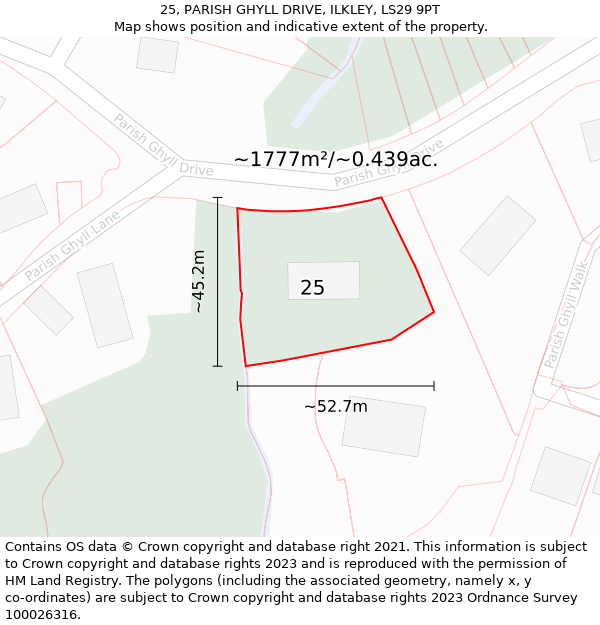 25, PARISH GHYLL DRIVE, ILKLEY, LS29 9PT: Plot and title map