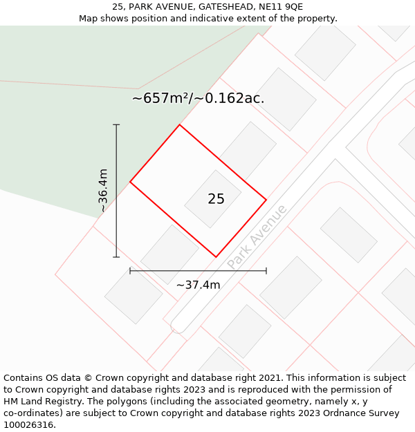 25, PARK AVENUE, GATESHEAD, NE11 9QE: Plot and title map