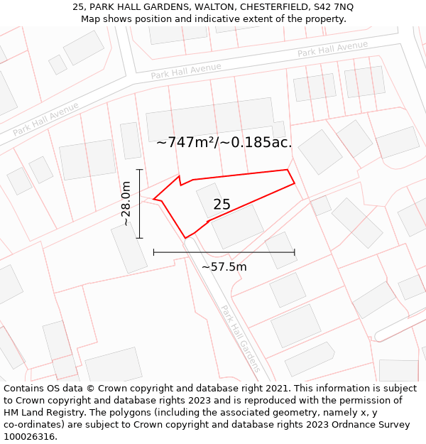 25, PARK HALL GARDENS, WALTON, CHESTERFIELD, S42 7NQ: Plot and title map