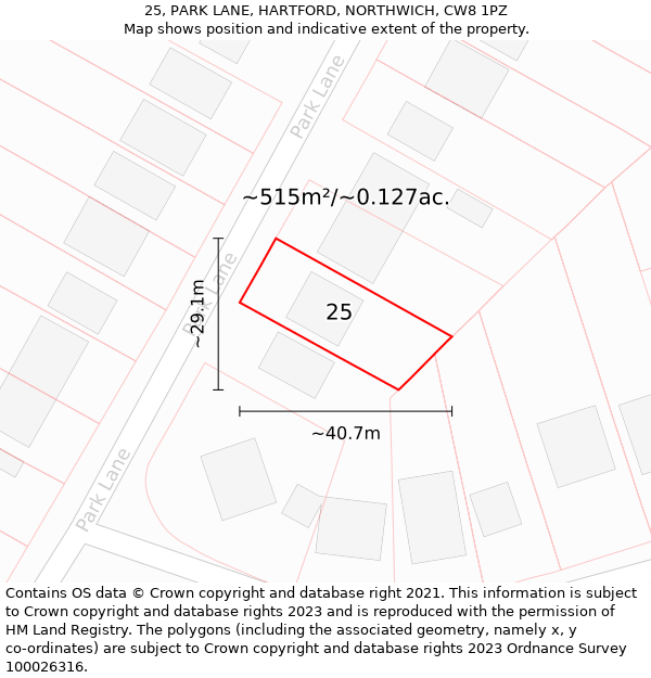 25, PARK LANE, HARTFORD, NORTHWICH, CW8 1PZ: Plot and title map