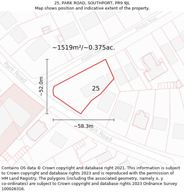 25, PARK ROAD, SOUTHPORT, PR9 9JL: Plot and title map