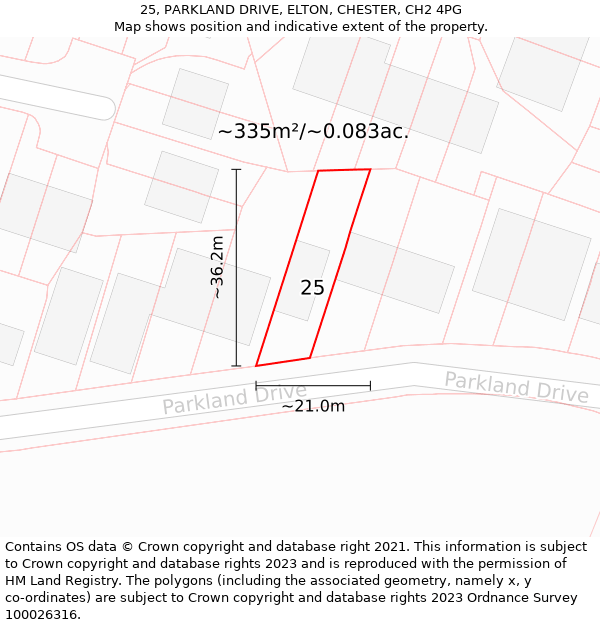 25, PARKLAND DRIVE, ELTON, CHESTER, CH2 4PG: Plot and title map