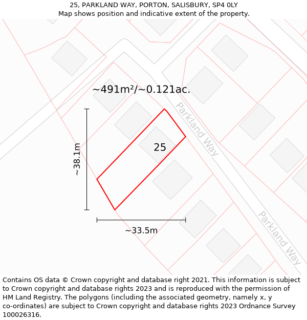 25, PARKLAND WAY, PORTON, SALISBURY, SP4 0LY: Plot and title map