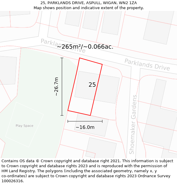 25, PARKLANDS DRIVE, ASPULL, WIGAN, WN2 1ZA: Plot and title map