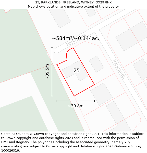 25, PARKLANDS, FREELAND, WITNEY, OX29 8HX: Plot and title map