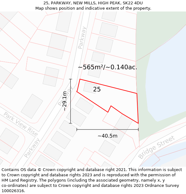 25, PARKWAY, NEW MILLS, HIGH PEAK, SK22 4DU: Plot and title map