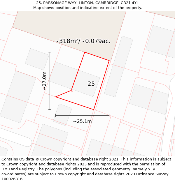 25, PARSONAGE WAY, LINTON, CAMBRIDGE, CB21 4YL: Plot and title map