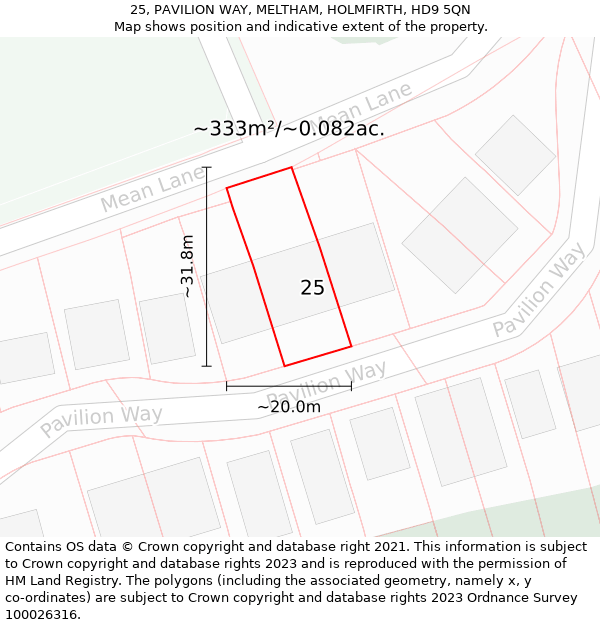 25, PAVILION WAY, MELTHAM, HOLMFIRTH, HD9 5QN: Plot and title map