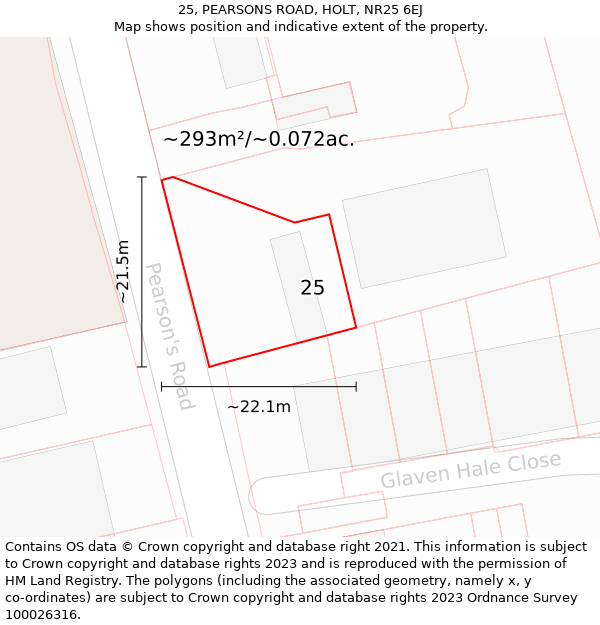 25, PEARSONS ROAD, HOLT, NR25 6EJ: Plot and title map