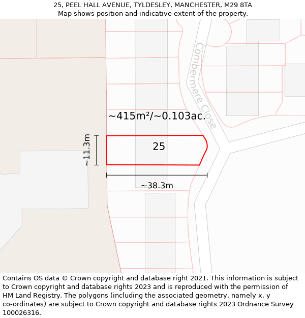 25, PEEL HALL AVENUE, TYLDESLEY, MANCHESTER, M29 8TA: Plot and title map