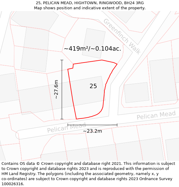 25, PELICAN MEAD, HIGHTOWN, RINGWOOD, BH24 3RG: Plot and title map