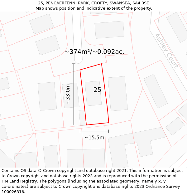 25, PENCAERFENNI PARK, CROFTY, SWANSEA, SA4 3SE: Plot and title map